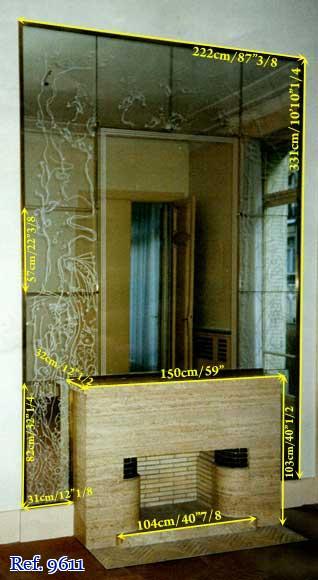 Mantel in travertine stone from the 1940's with surrounding wall of mirrors-6