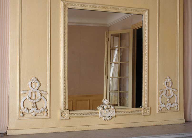 French louis xvi gilt wood ribbon pediment wall mirror