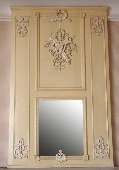 Antique Louis XVI period Trumeau mirror with musical symbols-0