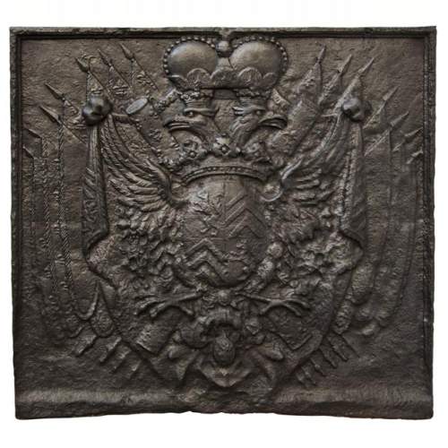 Cast iron fire back with Two Headed Eagle