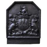 Antique cast iron Fireback with Berthet de Gorze family's coat of arms and with the family's motto 