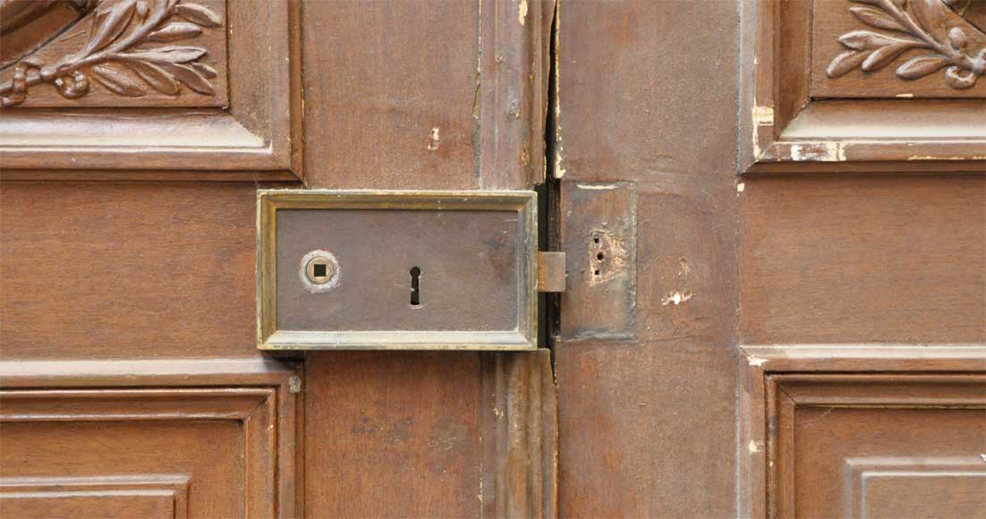 Pair of antique double wooden and stucco doors-4