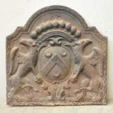 Antique cast iron fireback with Gaullier de la Selle coat of arms