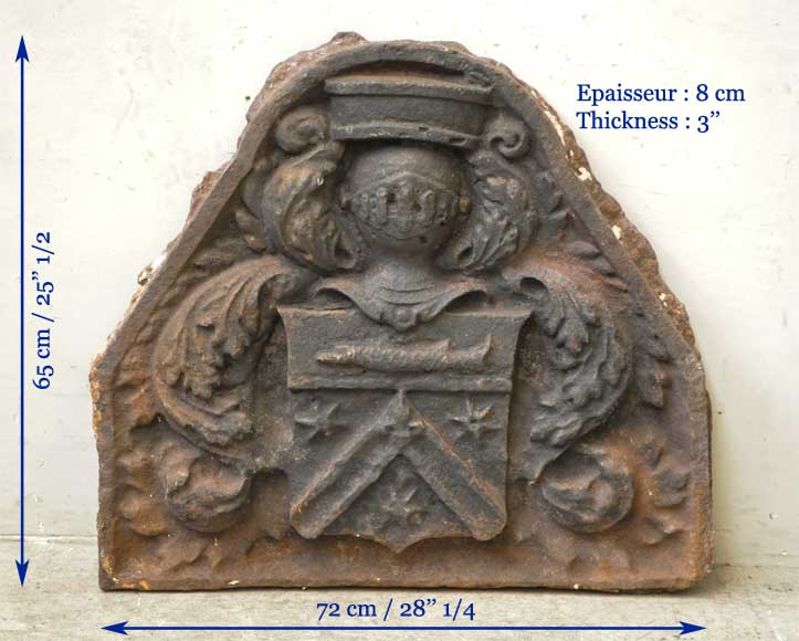 Antique fireback with Bretel de Gremonville coat of arms-6