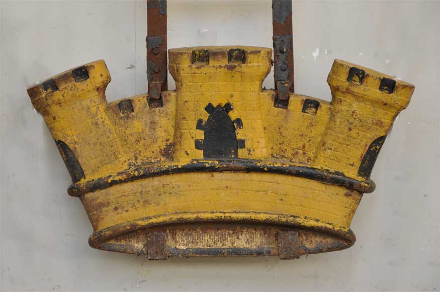 Antique cast iron sign in shape of a castle  from the 19th century-1