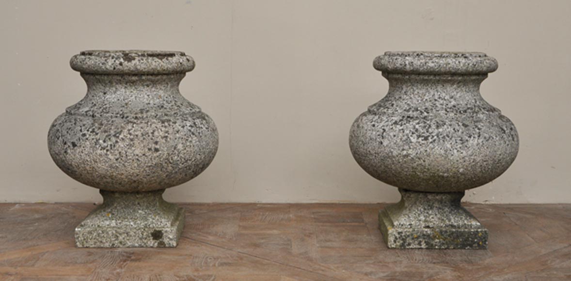 Antique pair of garden vases in granite-0