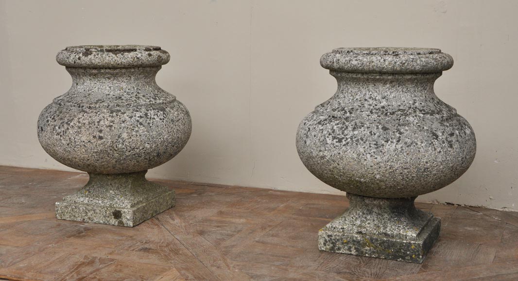 Antique pair of garden vases in granite-1