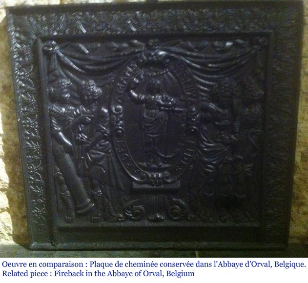 Big antique fireback with jansenist decoration-11