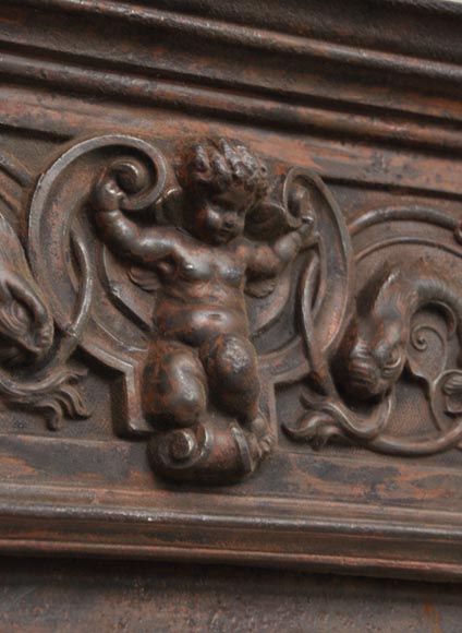 Fireplace cast iron insert, style Napoleon III, with grotesques and chimeras decoration-2