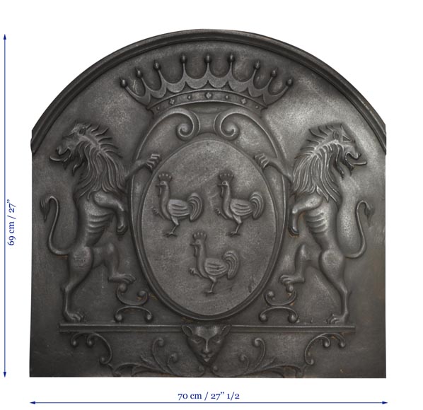 Cast iron fireback with roosters and lions decoration-7