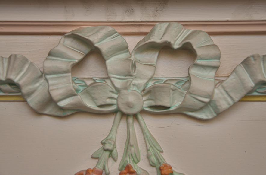 Antique Louis XVI pierglass with pomychrome stucco decoration representing garlands of flowers-5