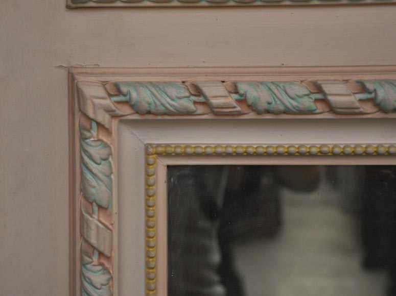 Antique Louis XVI pierglass with pomychrome stucco decoration representing garlands of flowers-6