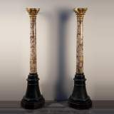 Antique pair of columns made out of Breche Violette and carved and gilded wood
