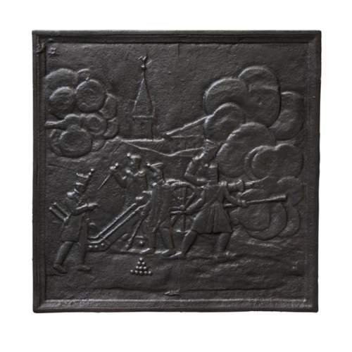 Cast iron fireback with Napoleon's soldiers